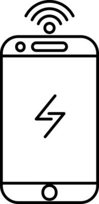 Wifi connected smartphone with battery charger icon in black outline.