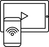 Illustration of wifi connected smartphone with play tablet icon. vector