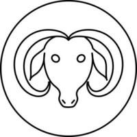 Black Line Art Zodiac Aries Sign On Round Shape. vector