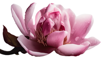 bellissimo Immagine, acqua goccioline di rosa fresco magnolia fiore su trasparente sfondo, generativo ai. png