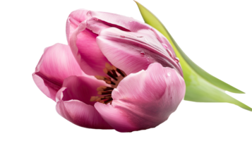 verbijsterend beeld van mooi roze papegaai tulp bloem met water druppels Aan transparant achtergrond. generatief ai technologie. png