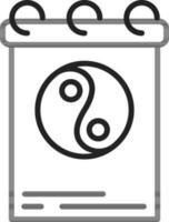 Yin Yang on Calendar Icon in Line Art. vector