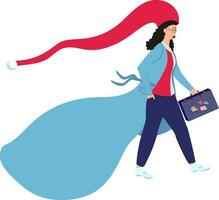 Flat style illustration of a girl with briefcase. vector