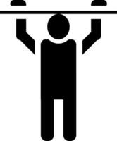 hombre colgando en un vara, glifo extensión ejercicio icono. vector