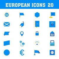 Blue European Icon Set on White Background. vector