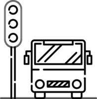 Bus With Traffic Light Icon In Black Line Art. vector