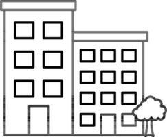 Black Line Art Illustration Of Buildings Icon. vector