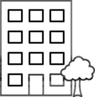 Black Line Art Building With A Tree Icon in Flat Style. vector