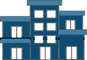 Blue And White Color Building Icon In Flat Style. vector