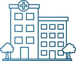 ilustración de hospital edificio icono en azul línea Arte. vector