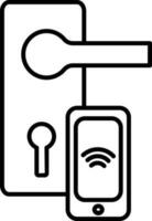 línea Arte ilustración de teléfono inteligente y puerta bloquear icono. vector