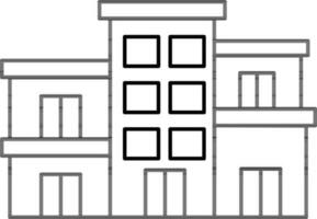 Black Line Art Building Icon In Flat Style. vector