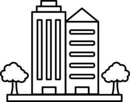 Flat Style Building Or Apartment Icon In Black Line Art. vector