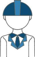 Engineer Man Icon In Blue And White Color. vector