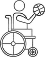 invalidez basquetbolista icono en negro línea Arte. vector