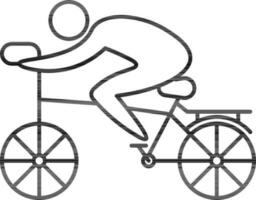 hombre montando bicicleta icono en negro línea Arte. vector