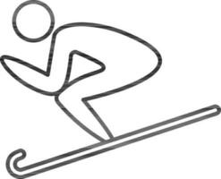 Skiing Man Icon In Thin Line Art. vector