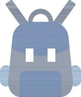 plano estilo mochila icono en azul y blanco color. vector