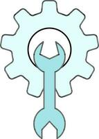 Turquoise Cogwheel with Wrench Icon in Flat Style. vector