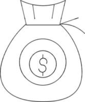 Illustration Of Money Bag Icon in Black Line Art. vector