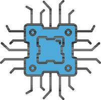 Flat Style Microchip Icon in Blue Color. vector
