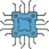 Flat Style Microchip Icon in Blue Color. vector