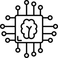 Artificial Intelligence Or Brain Chip Icon In Black Line Art. vector