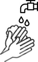 Washing Hands With Faucet Icon In Stroke Style. vector