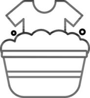 Cloth Washing Tub Icon In Black Line Art. vector