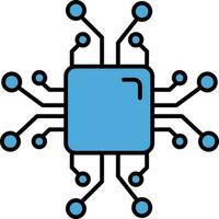 Blue Microchip Icon In Flat Style. vector