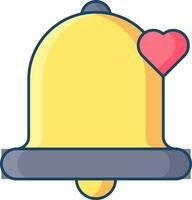 aislado amarillo campana con corazón icono en plano estilo. vector