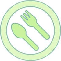 Fork with Spoon On Plate Icon In Green And White Color. vector