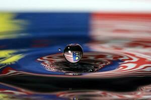 Water droplet drop splash collision dripping pillar Malaysia Flag reflection refraction independence country patriot photo