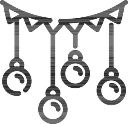 Bunting flags with baubles garland icon in black outline.
