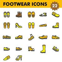 22 Footwear Icons on White Background. vector