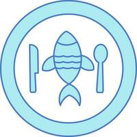 Fried Fish On Plate Icon In Flat Style. vector