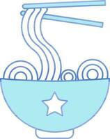 Noodles Bowl Icon In Blue And White Color. vector