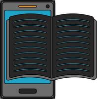 Blue open book on grey smartphone. vector