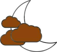 Cloud with Crescent Moon Icon in Brown and White Color. vector