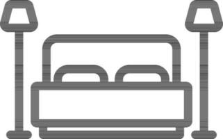 Bed with Floor Lamp for Bedroom Icon in Line Art. vector
