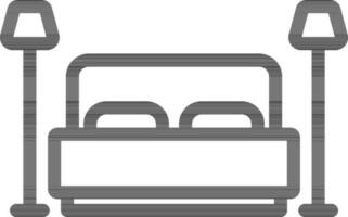 Bed with Floor Lamp for Bedroom Icon in Line Art. vector