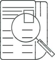 Document with magnifying glass in line art illustration. vector