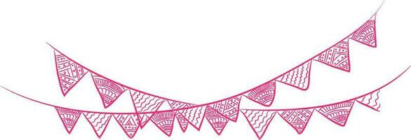 Pink color line art illustration of decorative bunting. vector