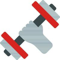 Hand Holding Dumbbell Icon In Gray And Red Color. vector