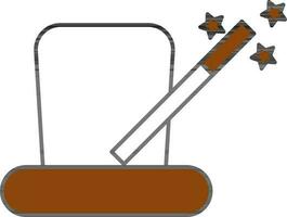 Magic Stick and Hat Icon in Brown and White Color. vector