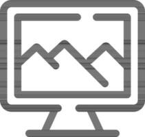 Mountain view in monitor screen line art icon. vector