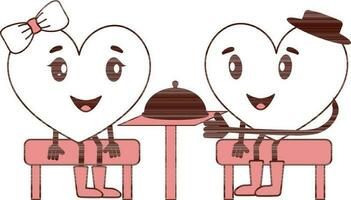 vector ilustración de dibujos animados corazón Pareja disfrutando Fechado a mesa.