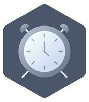 Alarm Clock Icon Or Symbol Isolated On Hexagonal Shape. vector