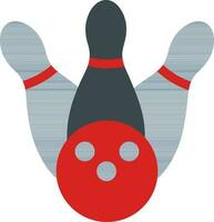 Bowling Pins With Ball Icon In Gray And Red Color. vector