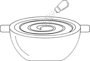 Black line art bowl with sprinkle bottle in flat style. vector